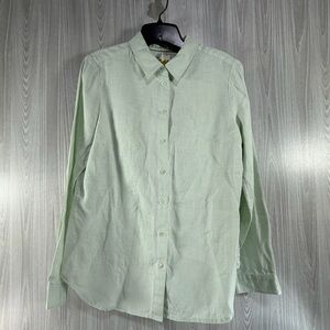 Pure Collection 100% Linen Button Up Shirt Long Sleeve Top Pale Green Women's 8